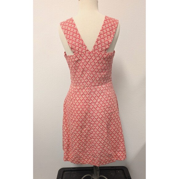 Gap Linen/Cotton Pink Diamond Weave Fit & Flare Square Neck Dress sz 4 Preppy - Picture 9 of 12